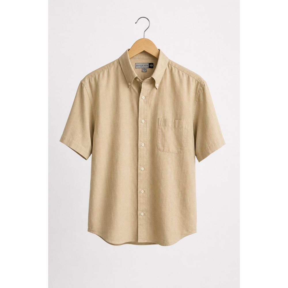 Savile Row Beige Button Down Shirt | Men’s Large | Easy Care Cotton Blend B-10